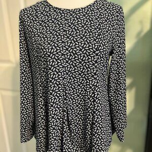 Blue and White Leaf Print Blouse